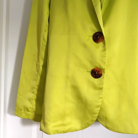 Show Me Your MuMu Felix Blazer Lime Luxe Satin Button Oversized Sz XS - Picture 5 of 14
